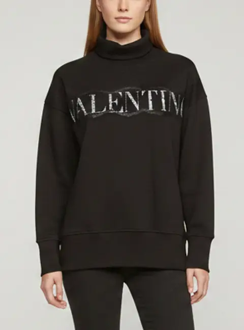 Valentino Black Jersey Lace Detail Turtleneck Sweatshirt S