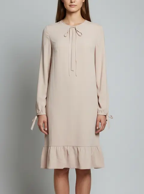 Valentino Pink Crepe Leather Trim Tie-Neck Ruffled Midi Dress L