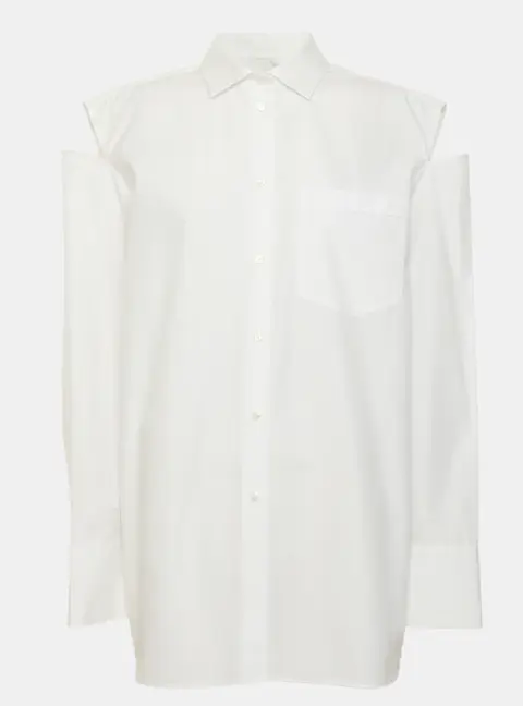 Valentino White Cotton Cold-Shoulder Cut-Out Poplin Oversized Shirt L