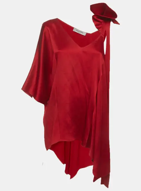 Valentino Red Satin Draped Top S