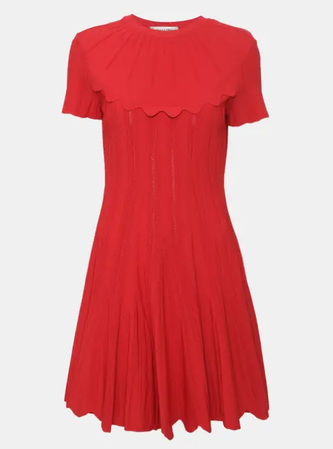 Valentino Red Stretch Knit Scalloped Mini Dress M