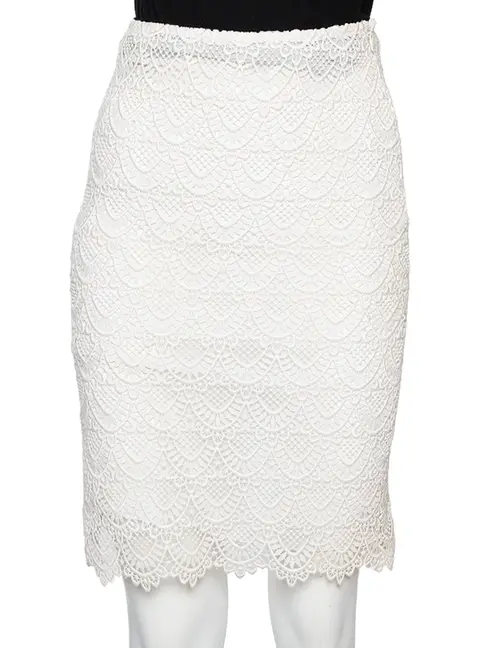 Valentino Off-White Guipure Lace Knee Length Skirt M