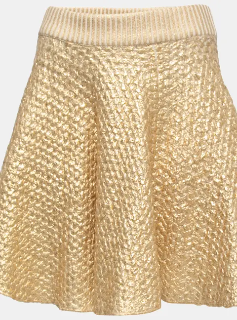 Valentino Gold Coated Wool Knit Skirt M