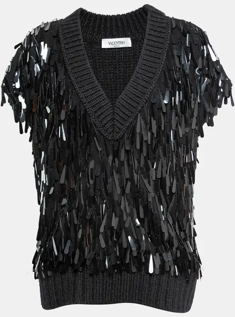 Valentino Black Sequin Embellished Wool Sweater Vest S