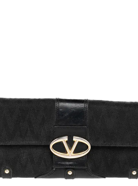 Valentino Black Canvas And Leather Continental Wallet