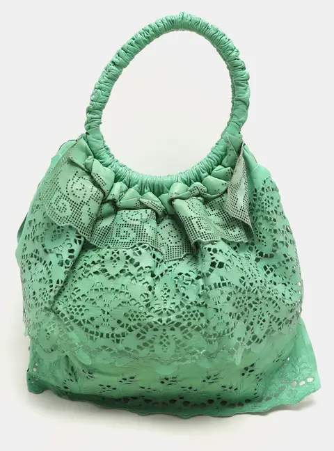 Valentino Light Green Laser Cut Leather Laceland Hobo