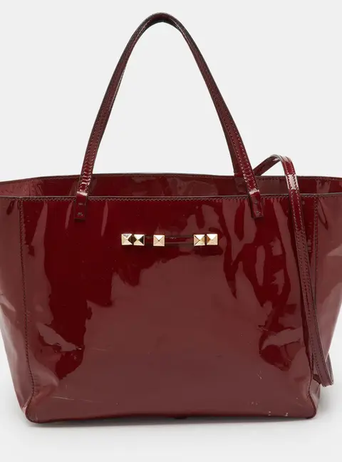 Valentino Dark Red Patent Leather Rockstud Shopper Tote
