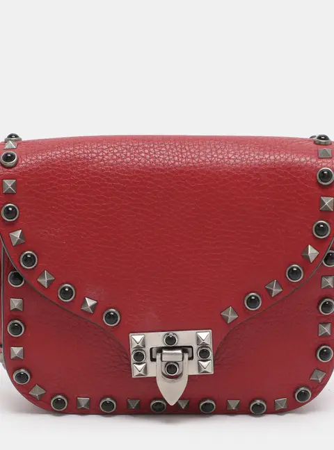 Valentino Rolling Rockstud Red Leather Shoulder Bags