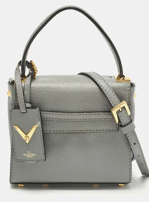 Valentino My Rockstud Mini Grey Leather Top Handle Bag