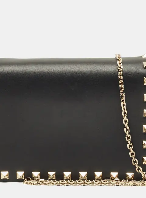 Valentino Rockstud Black Leather Chain Clutch