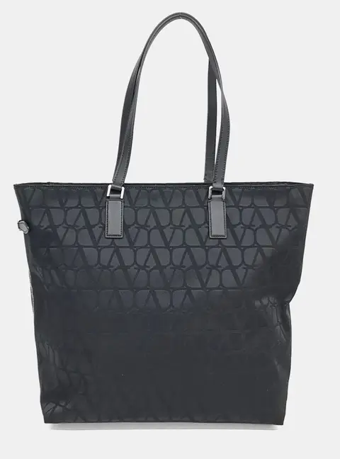 Valentino Black Canvas Toile Iconograph Fabric Shopper Bag