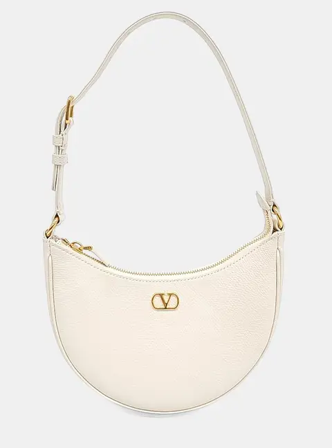 Valentino White Leather V-Logo Mini Hobo Bag