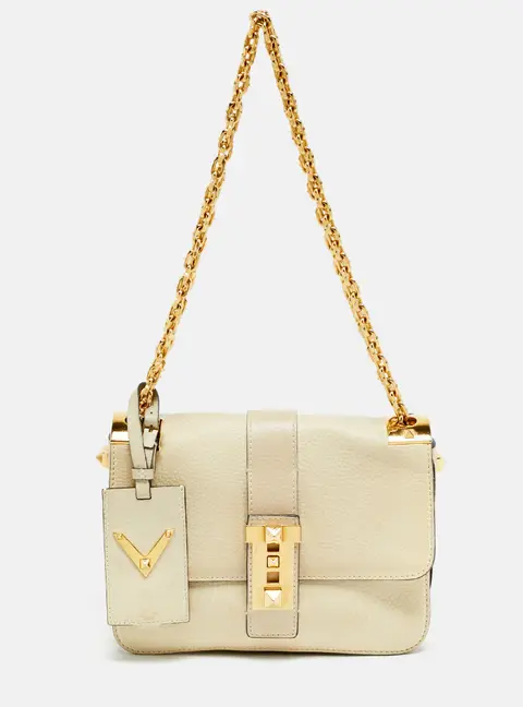 Valentino B-Rockstud Medium Cream Leather Shoulder Bag