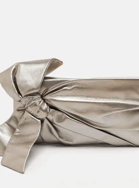 Valentino Metallic Leather Bow Pouch Clutch