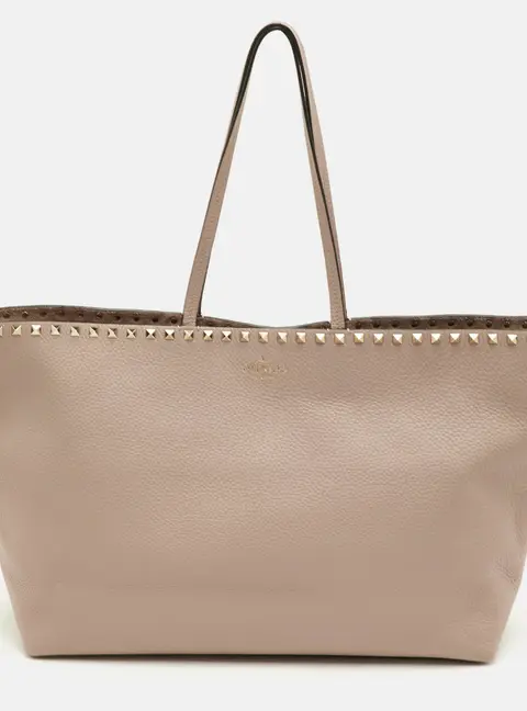 Valentino Rockstud Beige Leather Shopper Tote