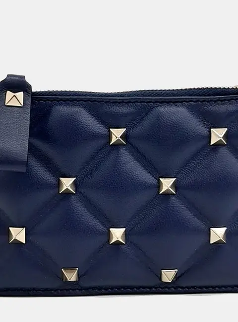 Valentino Candy Stud Navy Quilted Leather Pouch Bag