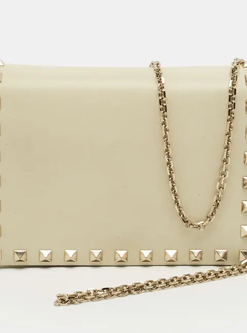 Valentino Rockstud Mini Off White Leather Flap Chain Crossbody Bag