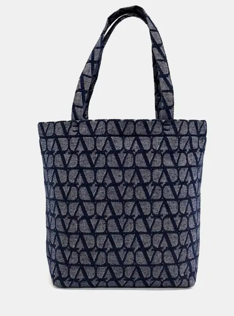 Valentino Navy Blue Denim Gabarani Shoulder bag