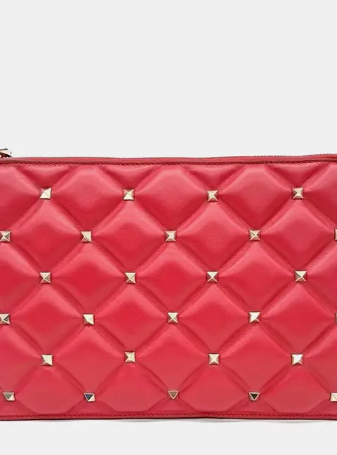 Valentino Rockstud Red Leather Clutch Bag