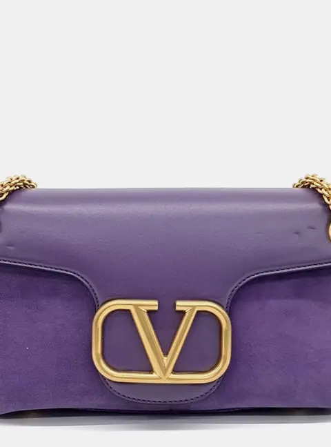 Valentino Studded Sign Purple Leather Shoulder Bag