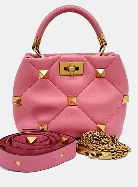 Valentino Pink Leather Rockstud Tote and Shoulder Bag