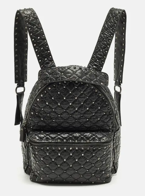 Valentino Rockstud Spike Black Quilted Leather Backpack