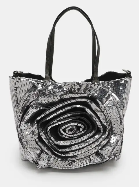 Valentino Petale Green/Metallic Grey Sequins and Leather Tote