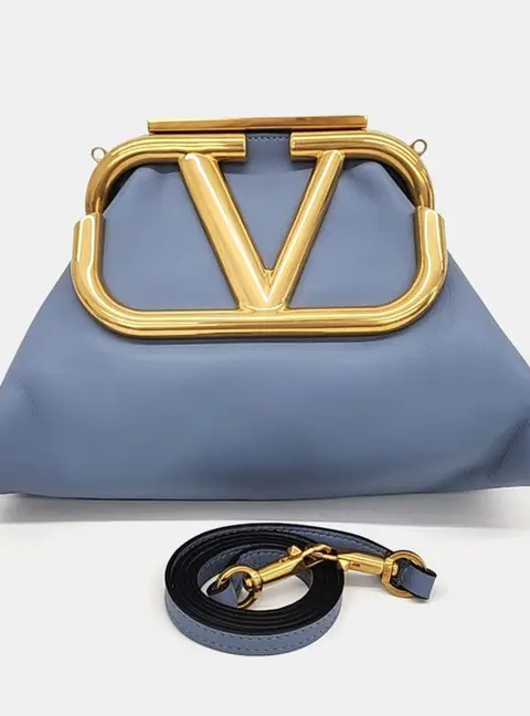Valentino Blue Leather Superbee Clutch and Shoulder Bag