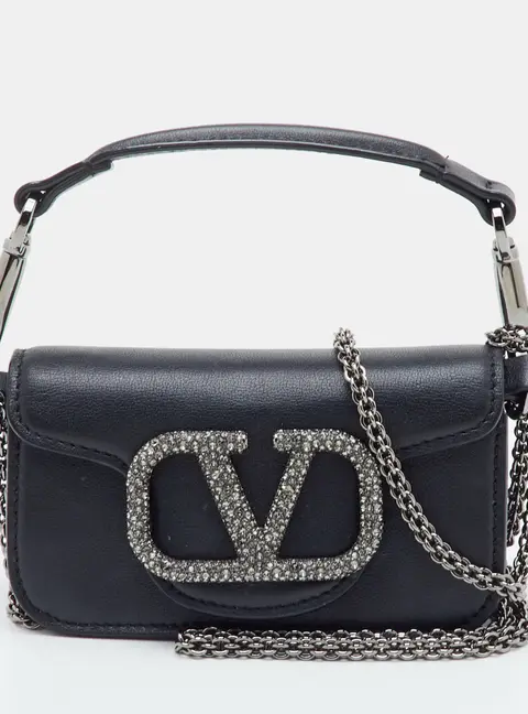 Valentino Loco Small Black Leather Chain Crossbody Bag