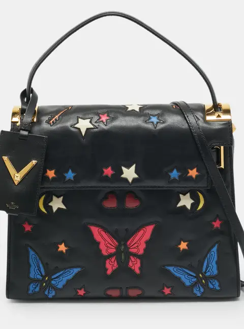 Valentino My Rockstud Black Butterfly Leather Top Handle Bag