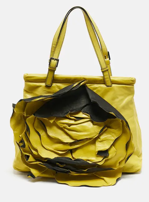 Valentino Petale Rose Yellow Leather Tote