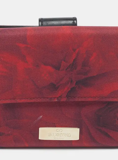 Valentino Logo Red/Black Printed Fabric French Wallet