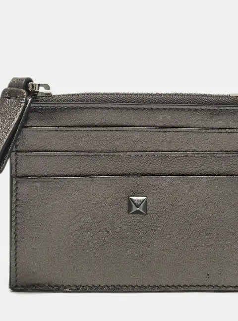 Valentino Metallic Leather Rockstud Zip Card Holder