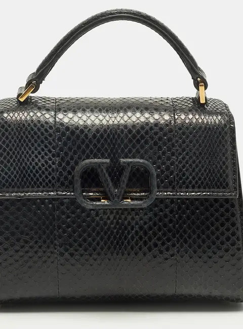 Valentino VSling Mini Black Snakeskin Top Handle Bag