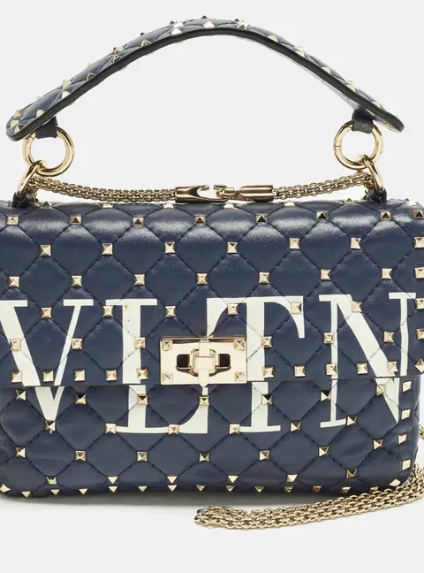 Valentino Rockstud Spike VLTN Medium Blue Quilted Leather Bag