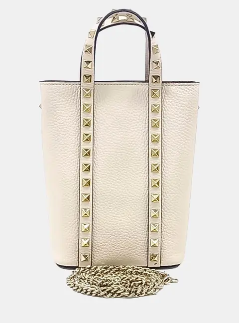 Valentino Beige Leather Rockstud Mini Tote And Shoulder Bag