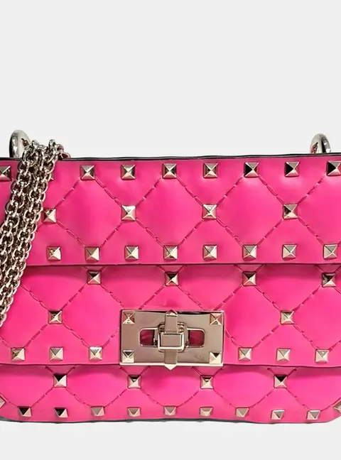 Valentino Pink Leather Rockstud Spike Chain Bag Mini