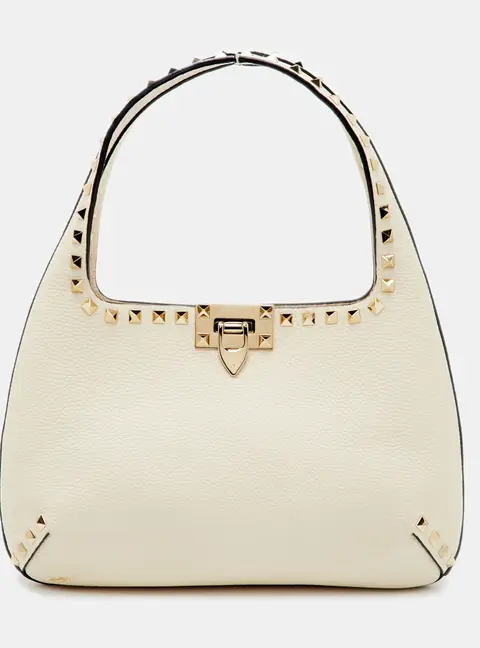 Valentino Rockstud Cream Leather Hobo