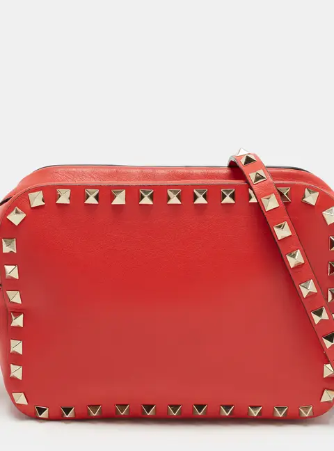 Valentino Rockstud Red Leather Camera Crossbody Bag