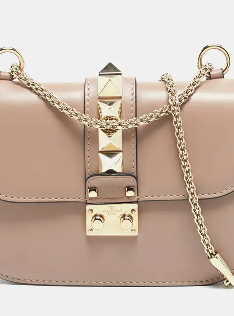 Valentino Glam Lock Small Beige Leather Shoulder Bag