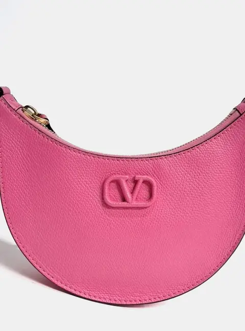 Valentino Pink Leather V Logo Hobo Bag