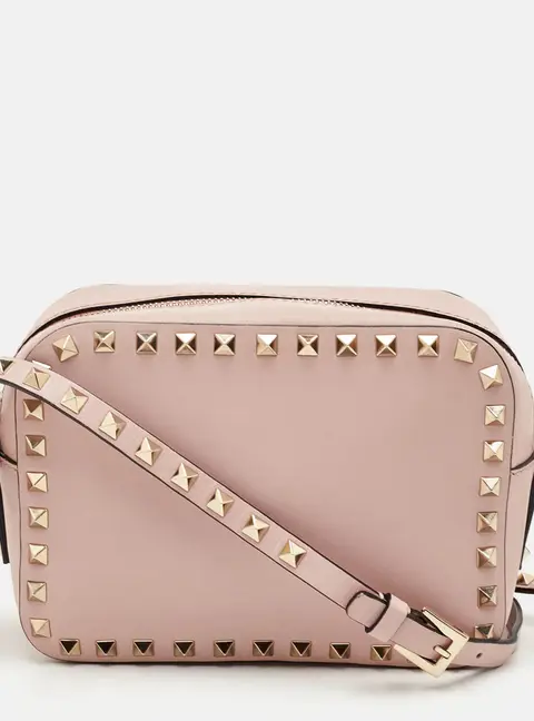 Valentino Rockstud Pink Leather Camera Crossbody Bag