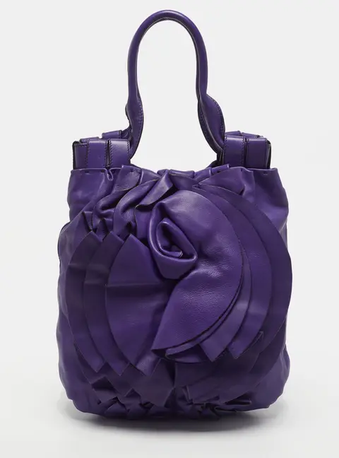 Valentino Petale Rose Purple Leather Vertical Tote