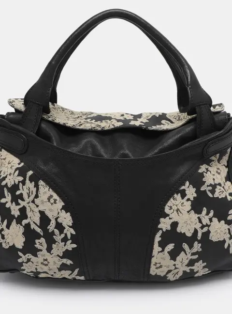 Valentino Black Lace and Leather Satchel
