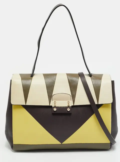 Valentino Multicolor Leather Colourblock Flap Top Handle Bag