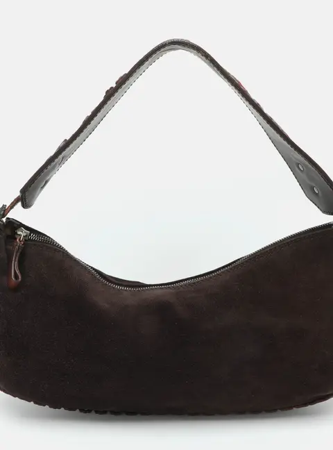 Valentino Brown Suede Floral Embroidered Shoulder Bag