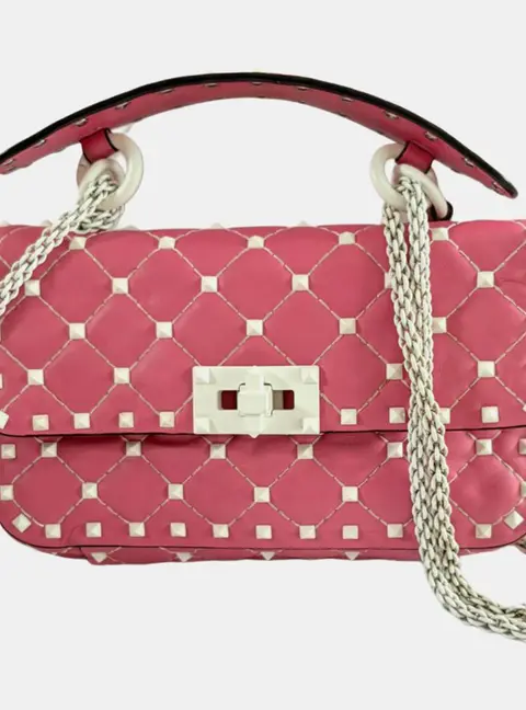 Valentino Garavani spike pink leather small flap bag