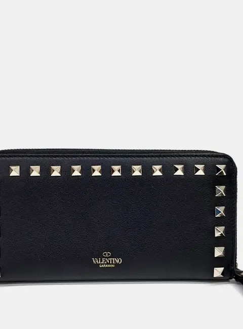 Valentino Garavani Rockstud Black Leather Wallet Bag