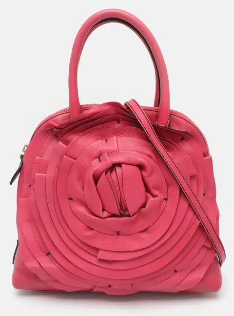 Valentino Petale Rose Fuchsia Leather Dome Satchel