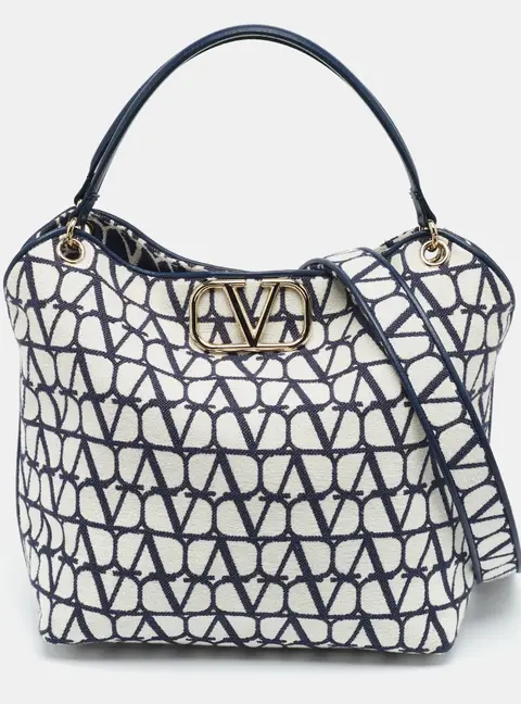 Valentino VLogo Blue/White Iconograph Fabric Tote